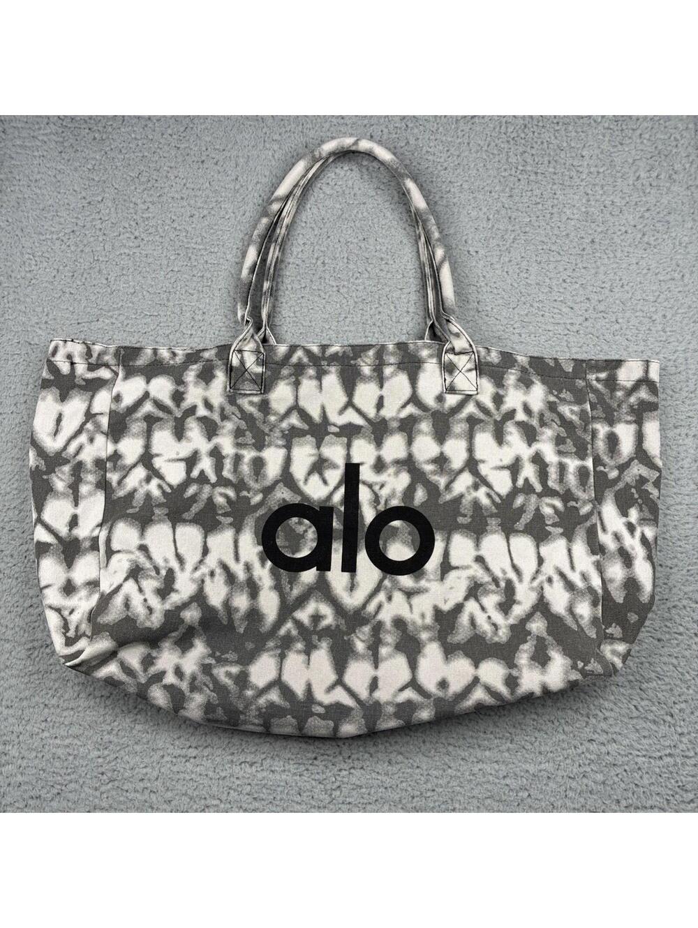 Alo Yoga Tie Dye Tote Bag Gray Cotton Logo Shopper Gym Carryall OS